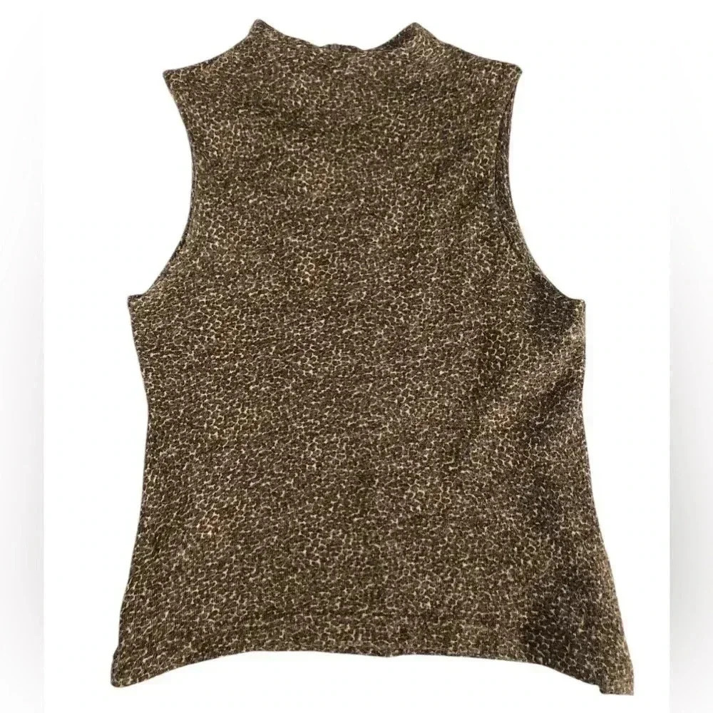 Cynthia Max Vintage Animal Print Sleeveless Mockneck Sweater - Picture 2 of 8